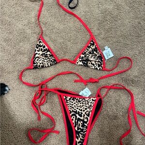 Princess Polly Leopard Print Bikini with Red Trim